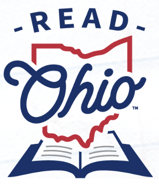 Graphic with and open book and shape of Ohio above it